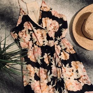 Pink Floral Print Navy Breezy Dress